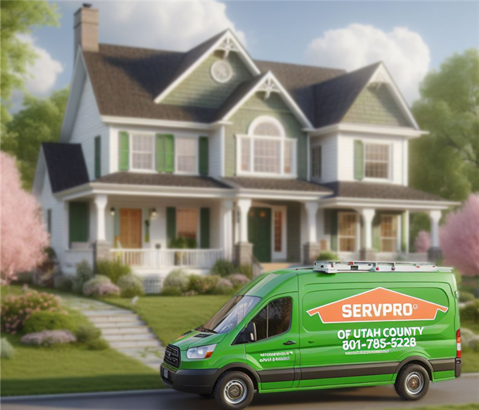 Image of a home with the SERVPRO van in front